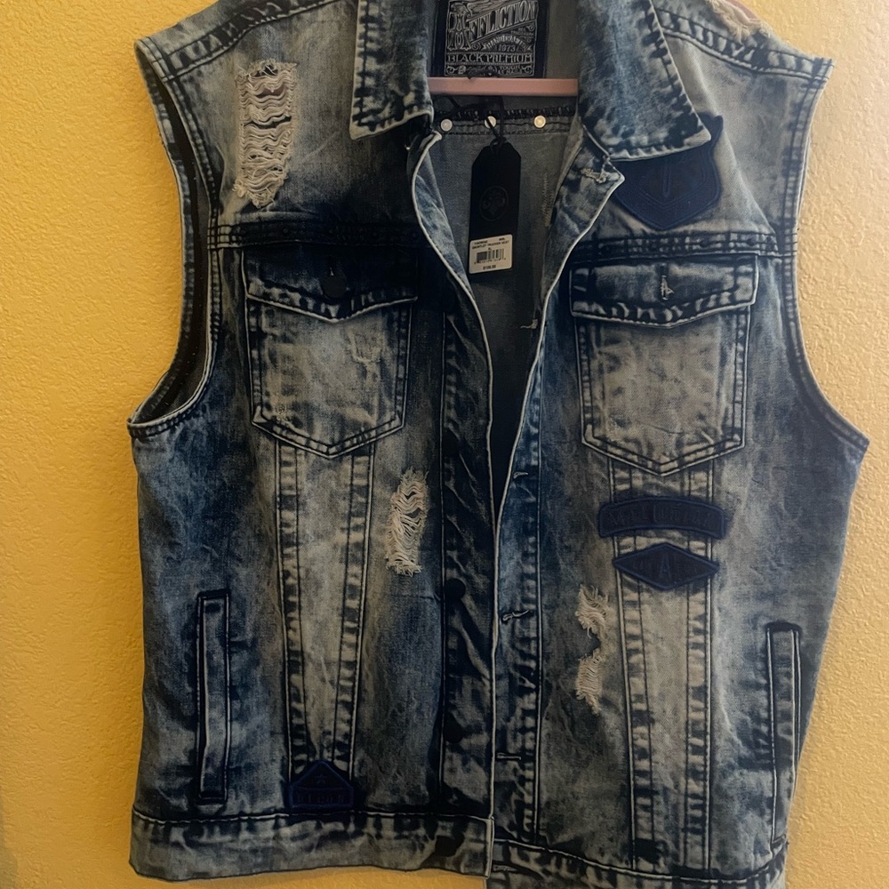 Affliction Blue Denim Vest Distressed Sleeveless